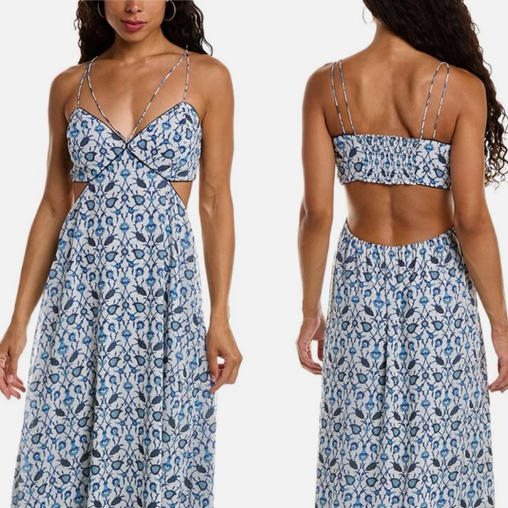 Sachin + Babi Cut-Out Maxi Dress Size 2 Blue White Deep V-Neck Maxi Dress NWT - Picture 7 of 12